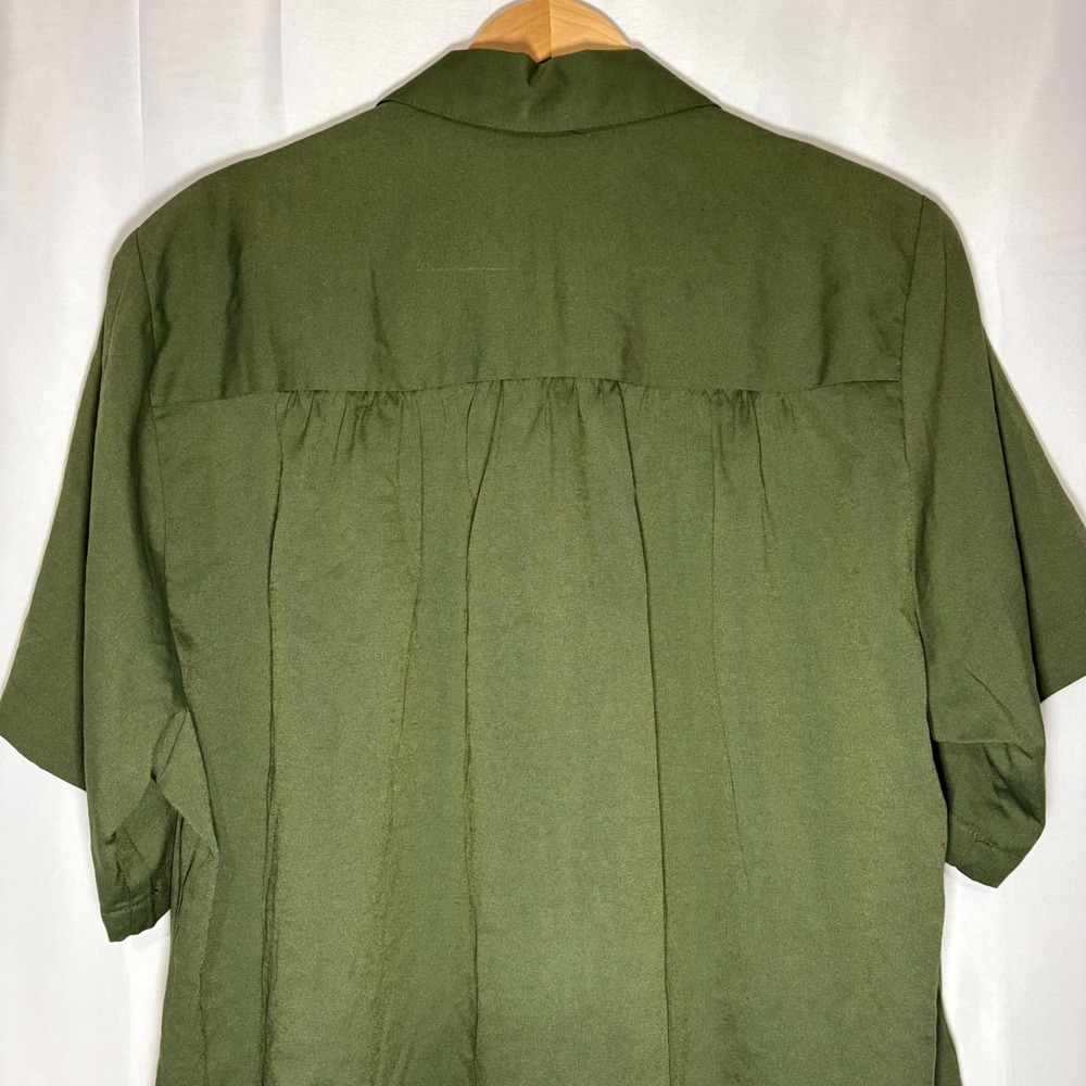 Vintage Joanna Olive Green Button Down Shirt Short Sleeve Shoulder Pads Large - Picture 4 of 7